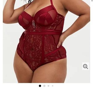 DARK RED LACE UNDERWIRE BODYSUIT lingerie size 2